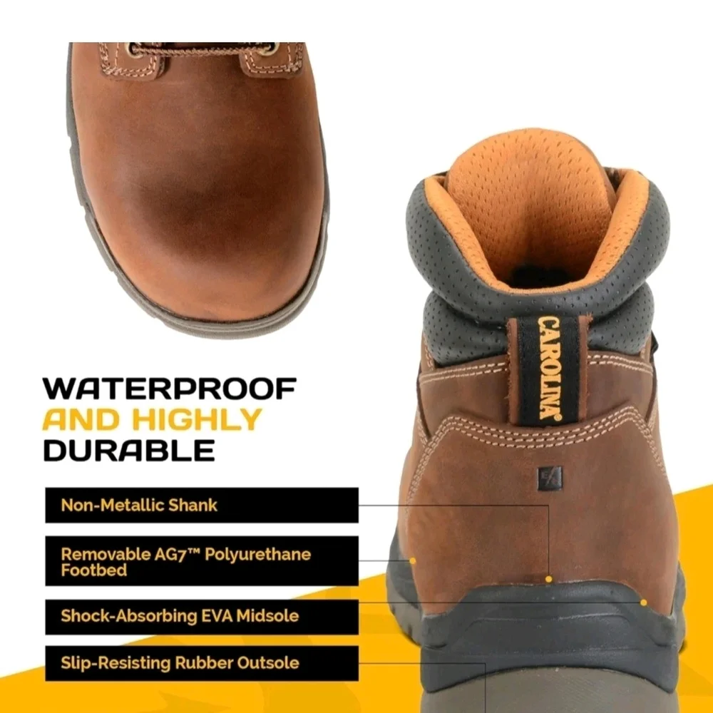 Carolina Waterproof Steel Toe Work Boots Brown Leather Lace Up Mens